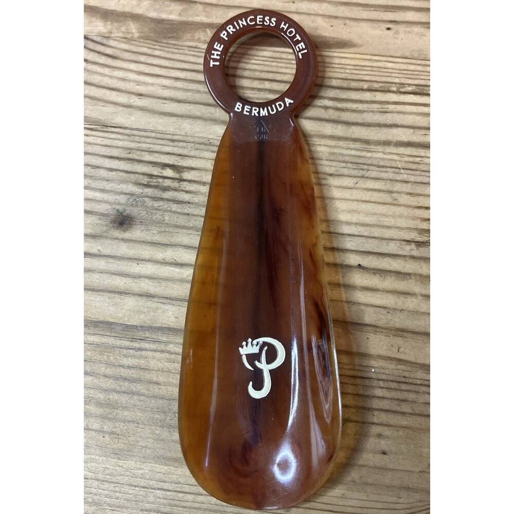 VTG Shoehorn MCM Princess Hotel Bermuda Advertising Faux Tortoise Shell